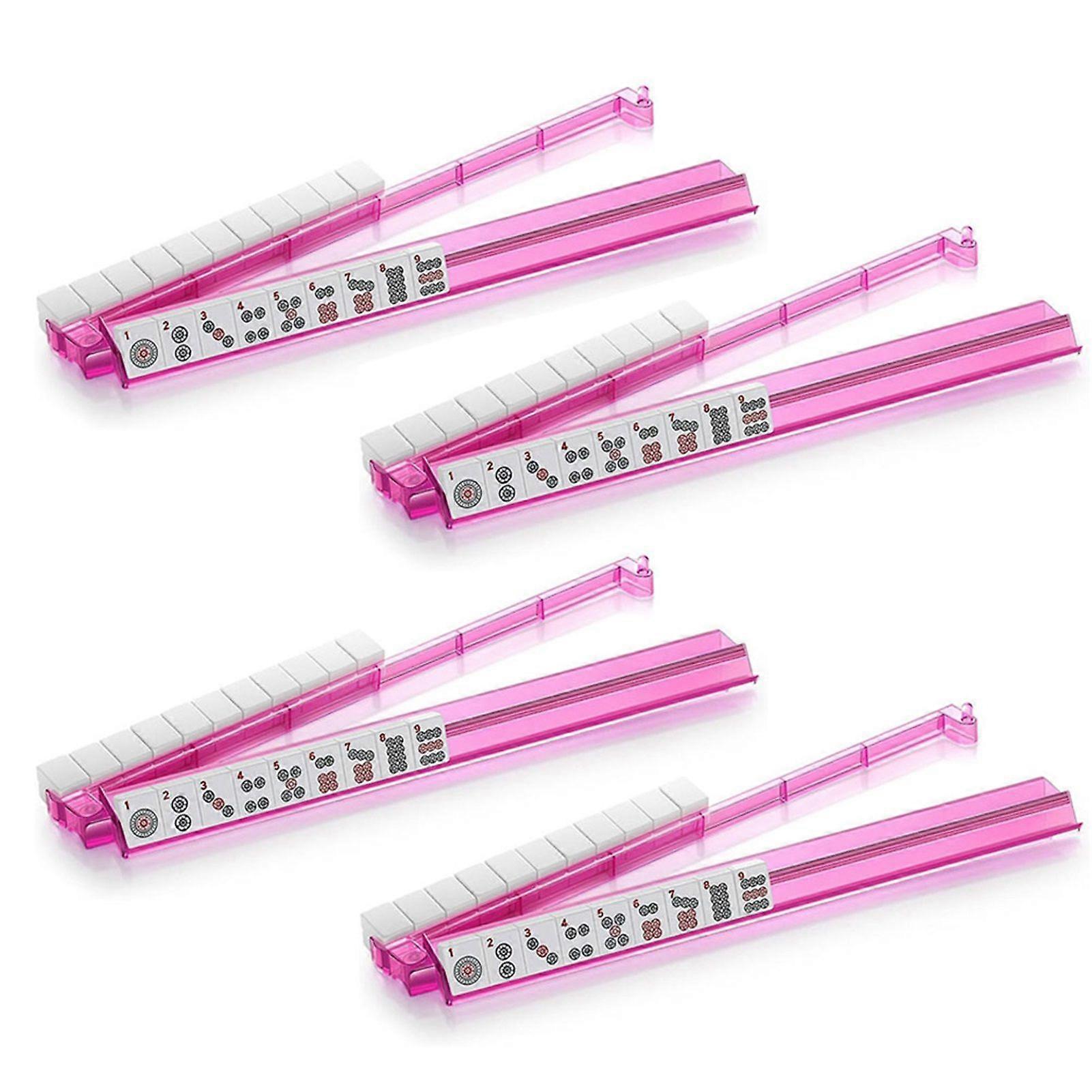 4-Packs Mahjong Racks with Pushers, All-in-One Mahjong Tile Pushers and Racks Set, Convenient Mahjong Accessories Gift