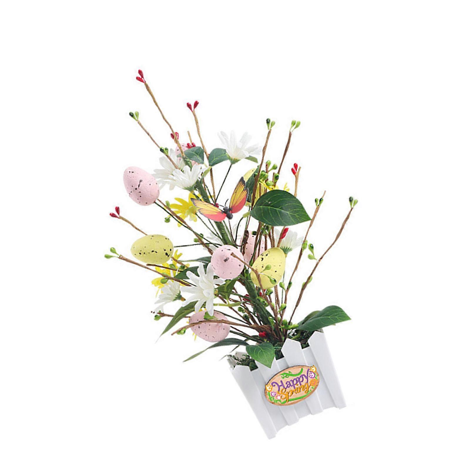 Artificial Easters Flower,Easters Floral Stem Berries Decorative Spring Floral Stem Speckled Easters Eggs Twig Branch  White