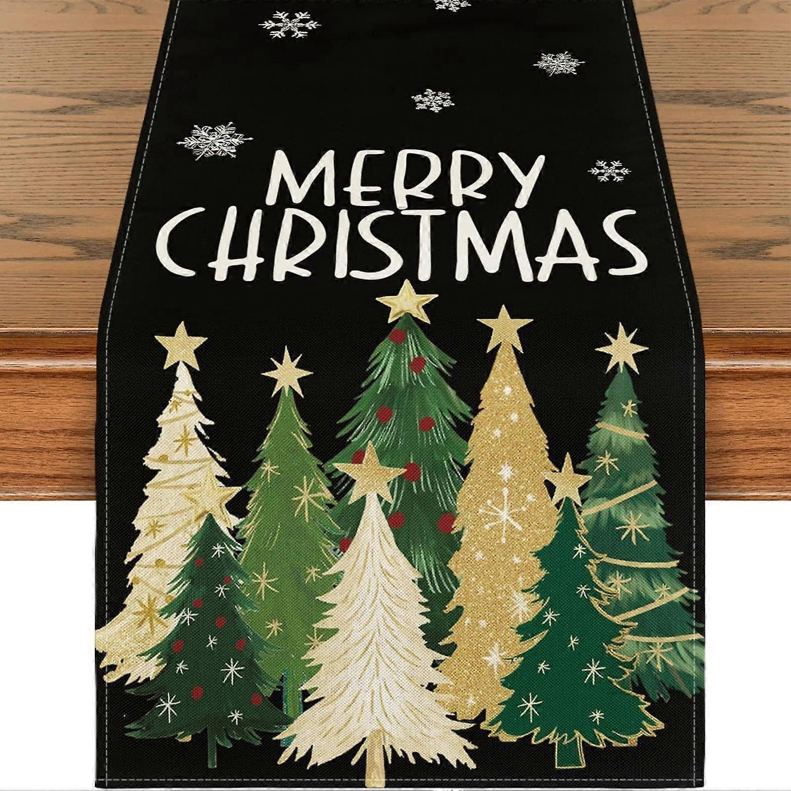 Christmas Table Runner Linen Farmhouse Style Rectangular Table Cloth for Winter Holiday Dining Decor Black