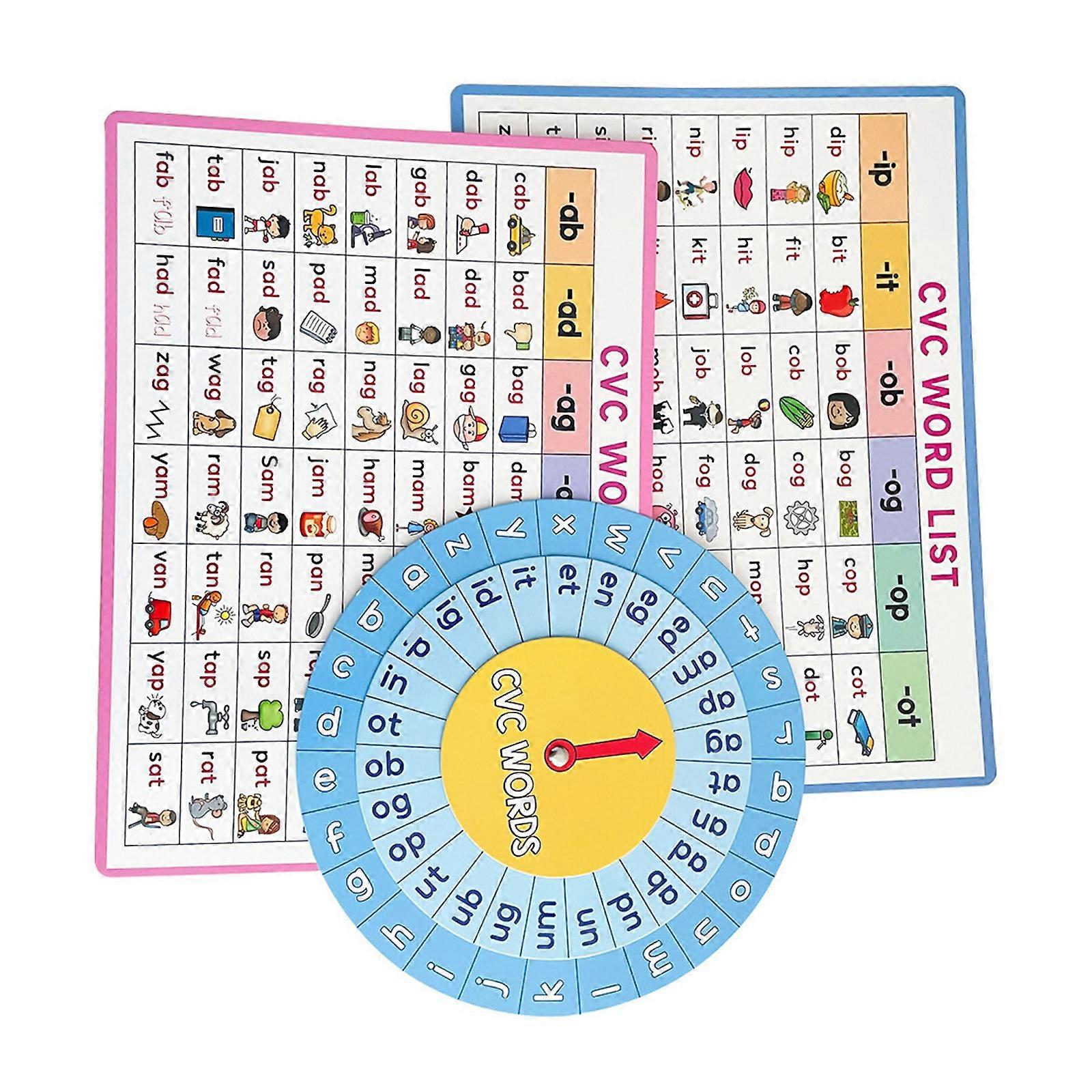 CVC Word List Language Teaching Aid Educational Toys CVC Phonics Turntable for Reading Skills Practice Multicolor