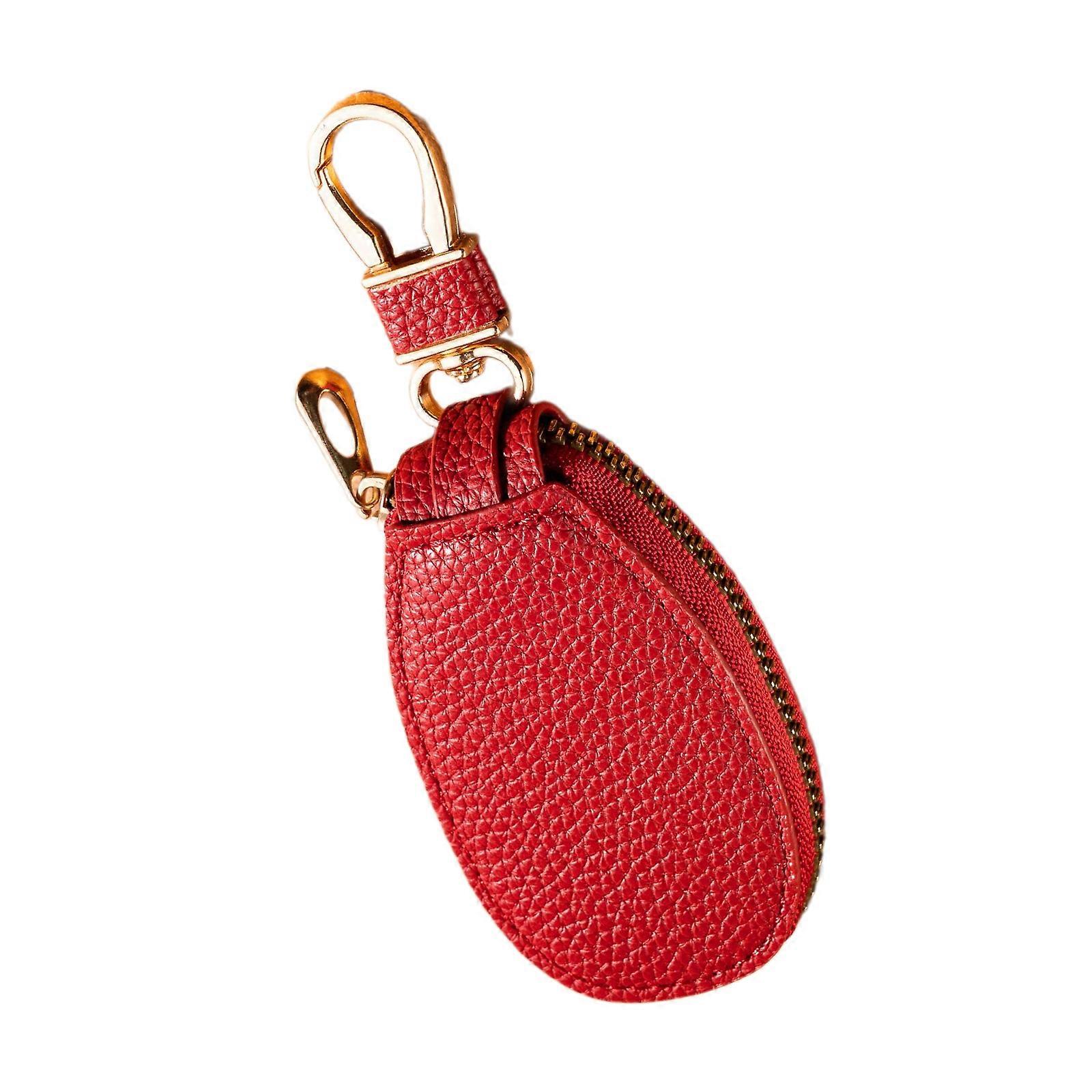 Stylish PU Leather Car Key Wallets Mini Size with Zipper Securely Store and Organize Your Keys with Multiple Pockets  Burgundy