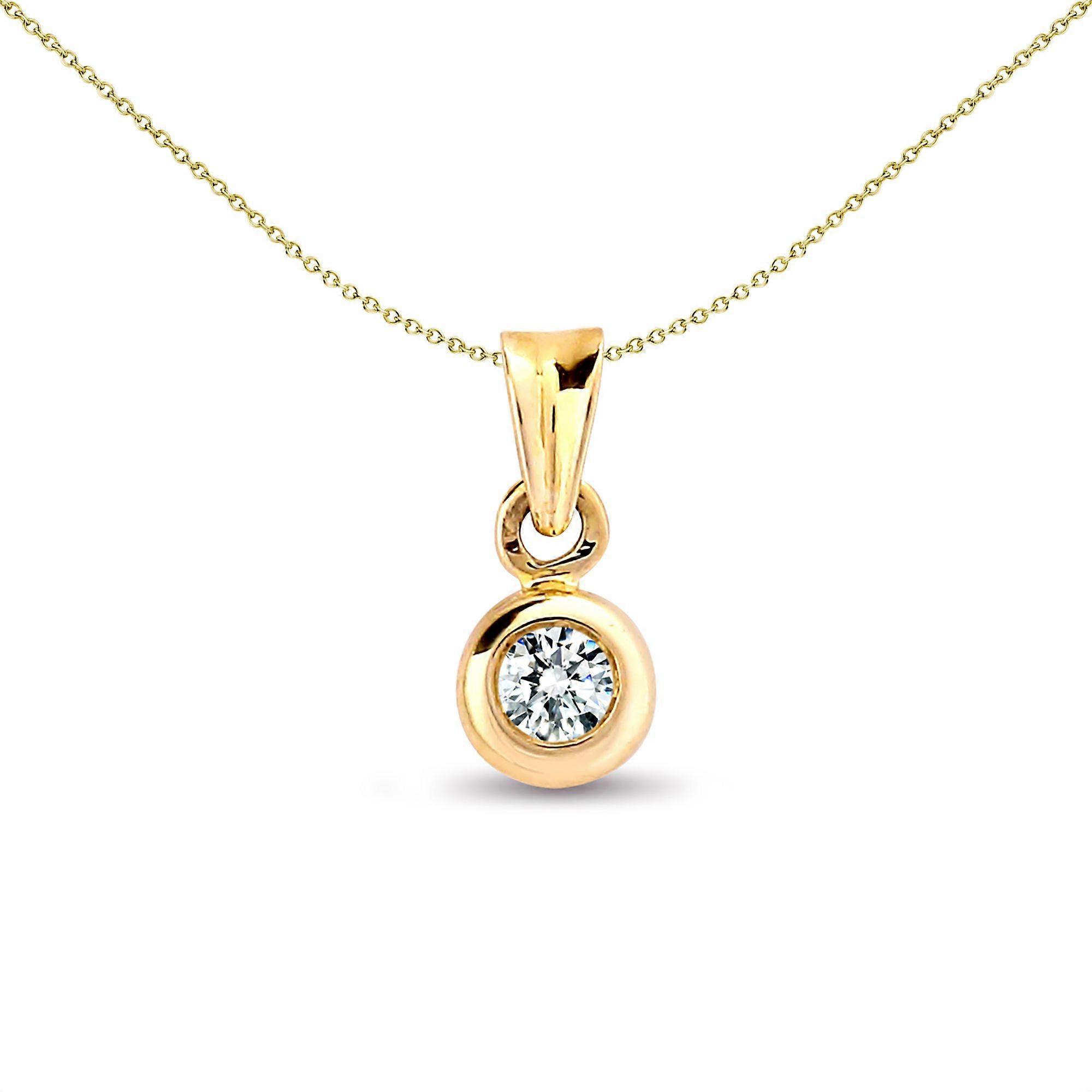 Jewelco London Ladies Solid 9ct Yellow Gold Rub Over Set Round H I1 0.2ct Diamond Donut Ring Solitaire Pendant