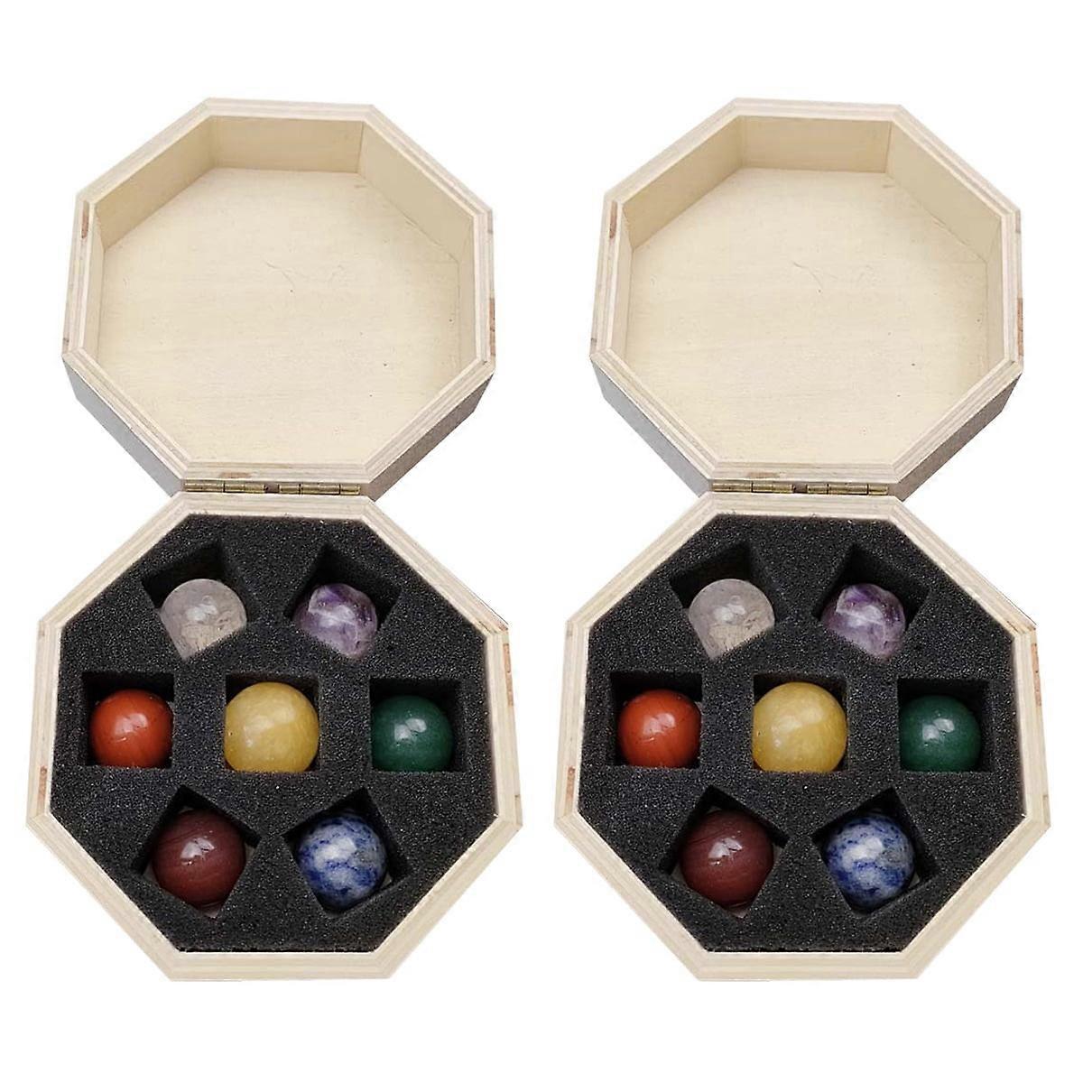 2 Sets Round Decorative Polished Stone Crystal Crystal Stone Collection