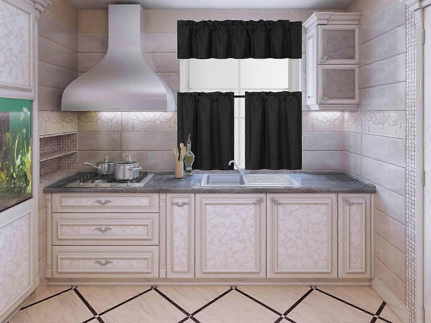 3PC Kitchen Blackout Window Valance Tier Curtain Panel Set 54"x24" K4
