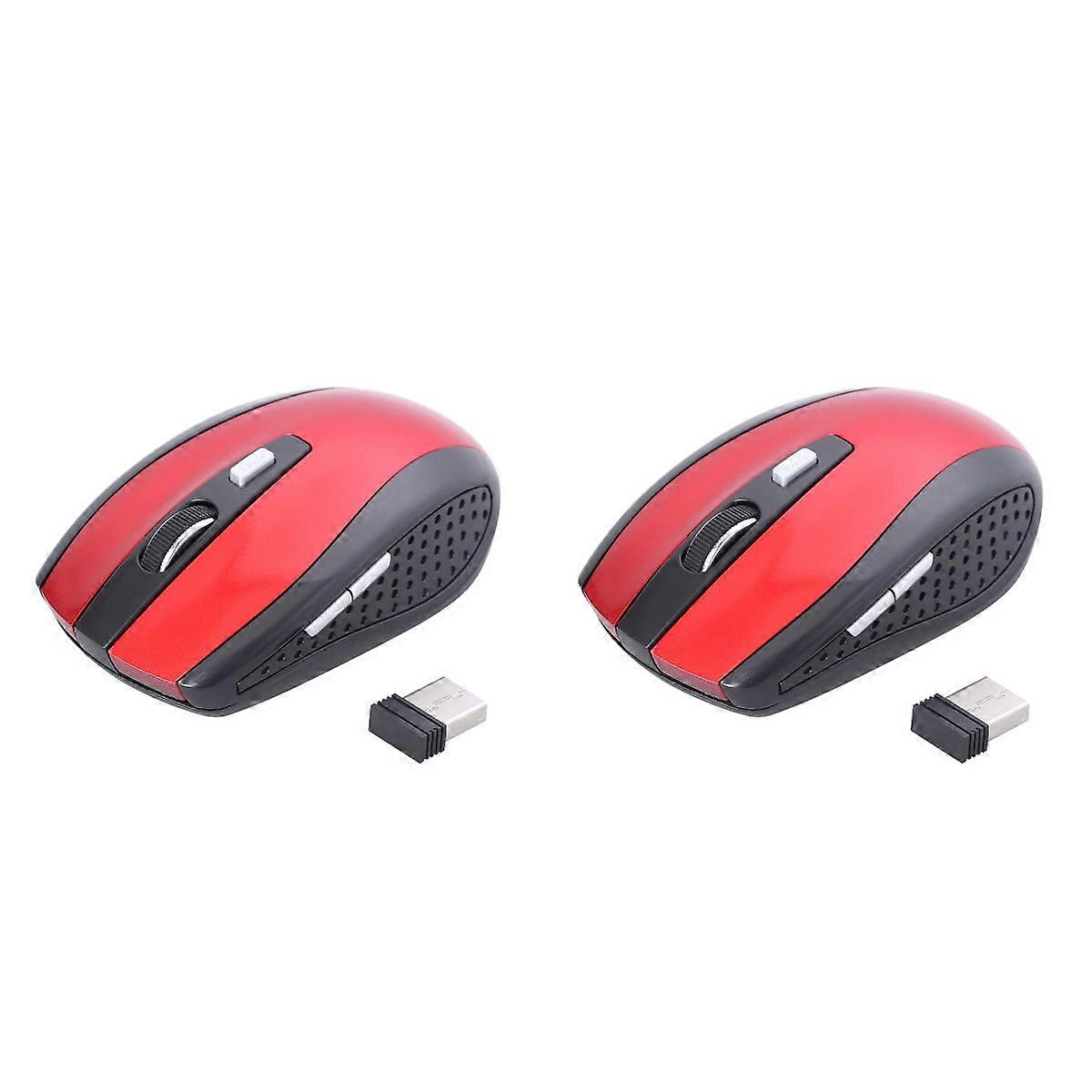2pcs 2.4G 4 Buttons Gaming Mouse Wireless Optical Mouse with DPI (Red)