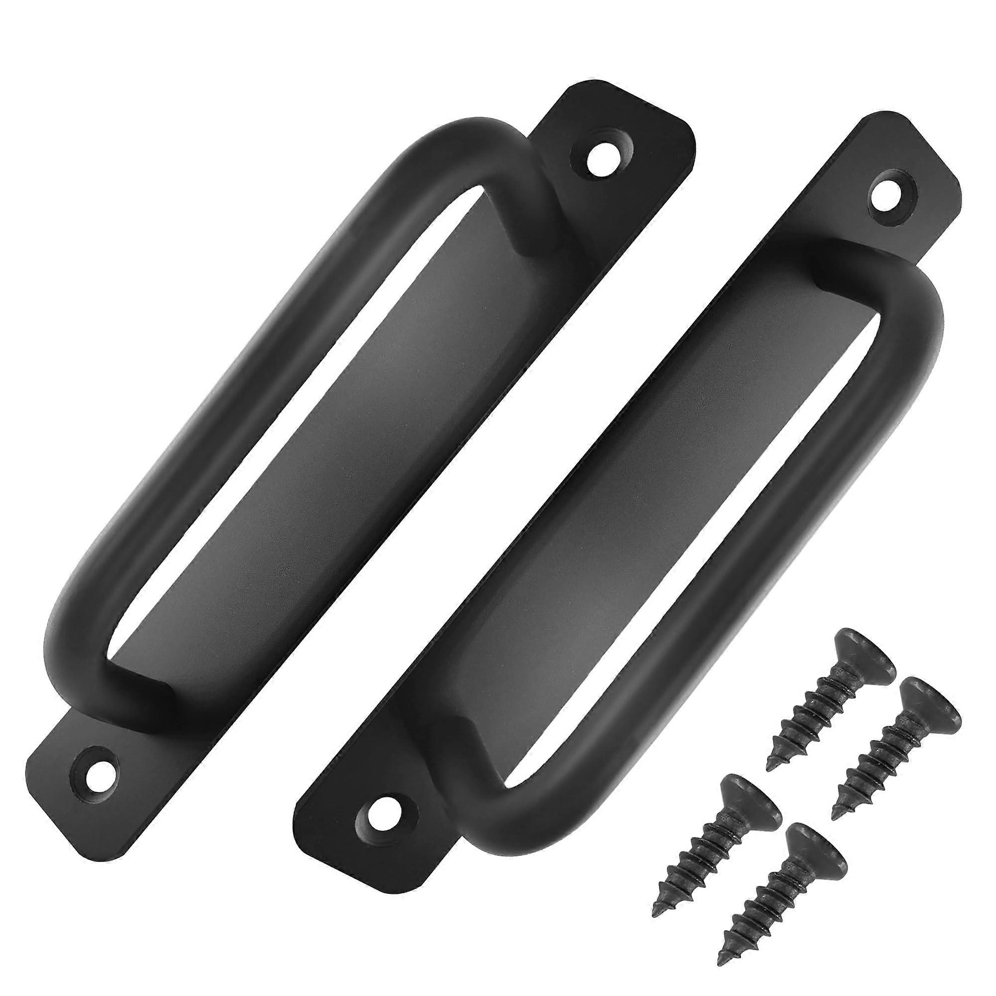5 Inch Black Sliding Barn Door Handle, Matte Black Aluminium Pulls with Screws, 2 Pack