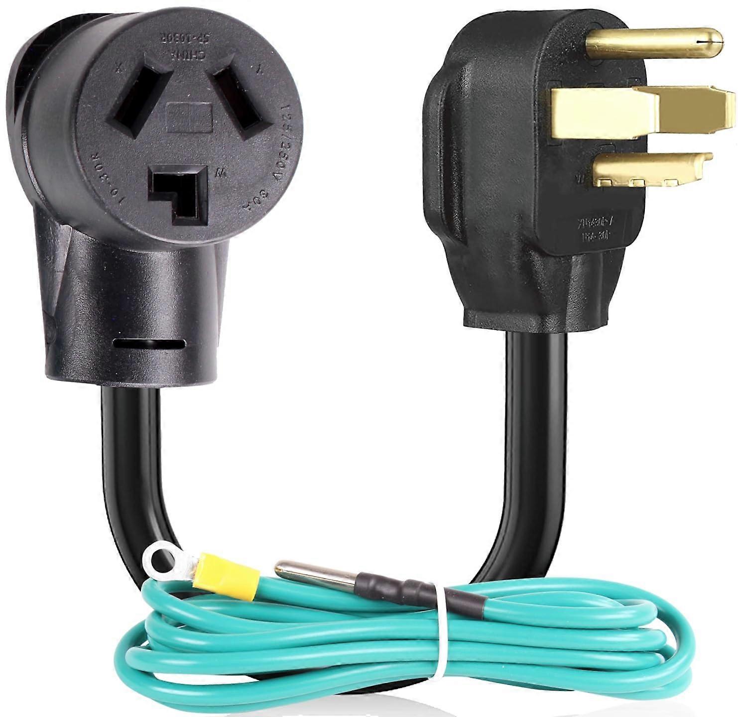Dryer Adapter 3 to 4 Prong with Ground Cable, NEMA 1030P to 1430R, Heavy Duty 30A 250V 1.5FT
