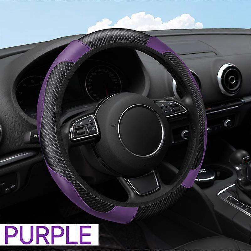 Carbon Fiber Pu Leather Steering Wheel Cover Anti-slip Breathable Comfortable General Motors