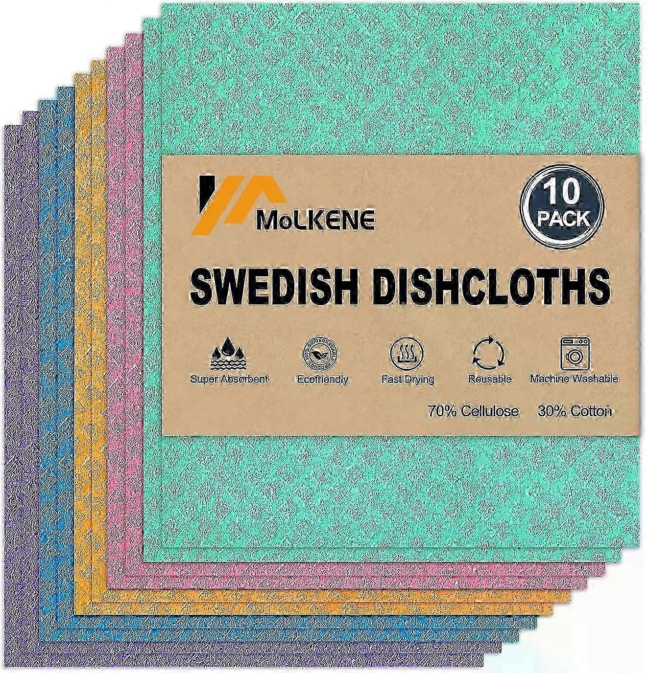 Swedish Dish Cloths, 10 Pack Reusable Kitchen Dishcloths Ultra Absorbent
