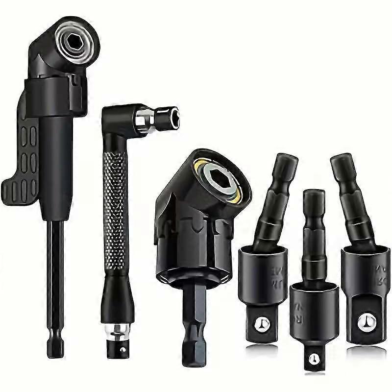 6pcs Steel Drill Bit Set with 360° Rotating Socket Adapters and 105° 90° Angle Drill Extensions