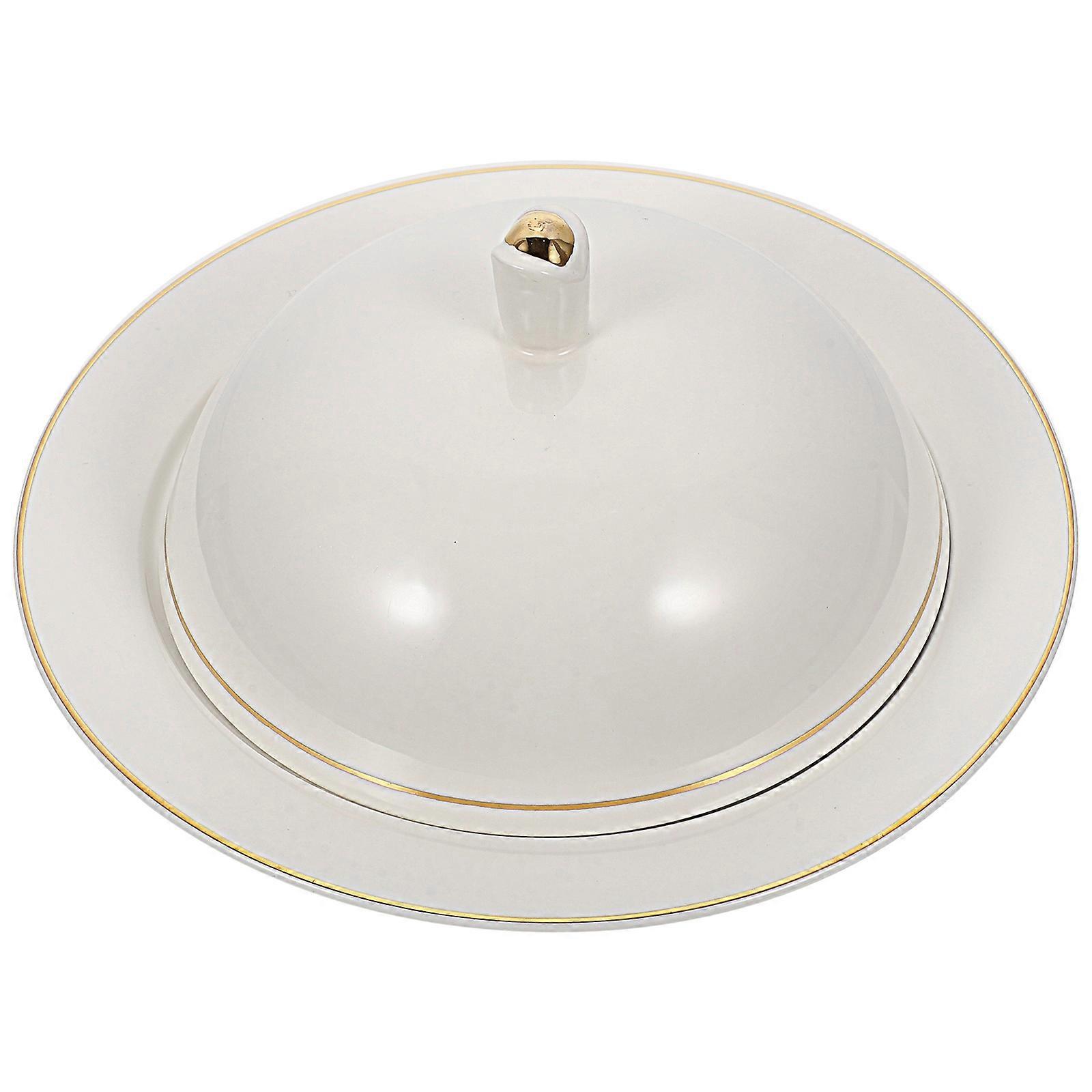 White Ceramic Steak Plate with Lid for Food Storage 1Set Multipurpose