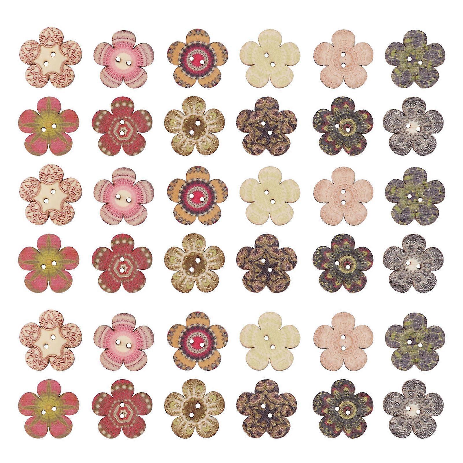 Multi Colored Flower Design Buttons For Jackets And Backpacks 100Pcs Crafting Supply