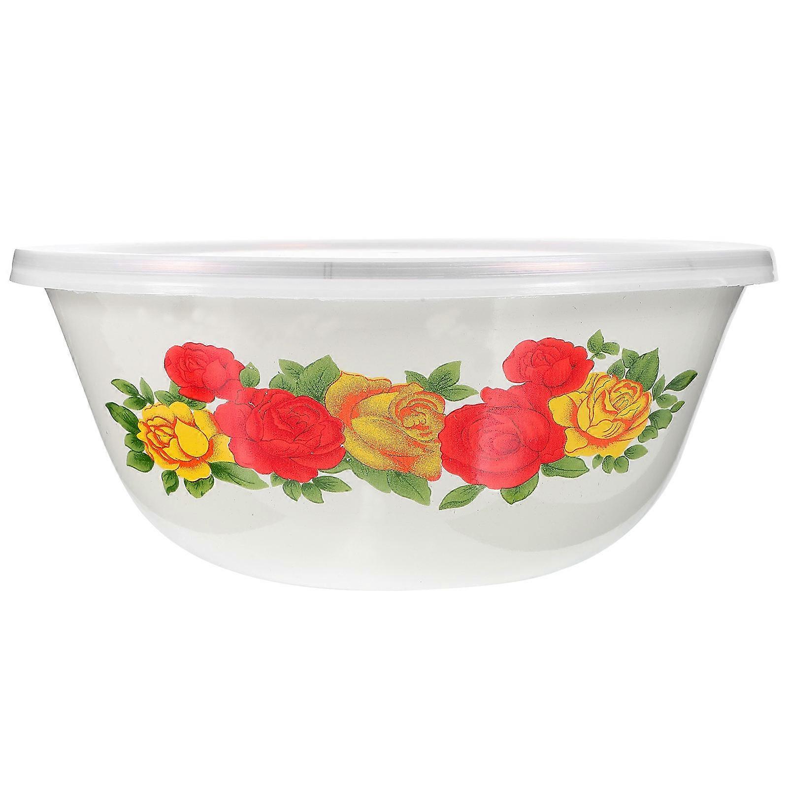 Simple Retro Enamel Bowl With Lid Hotel Use Practical Egg Beating 2 Sets