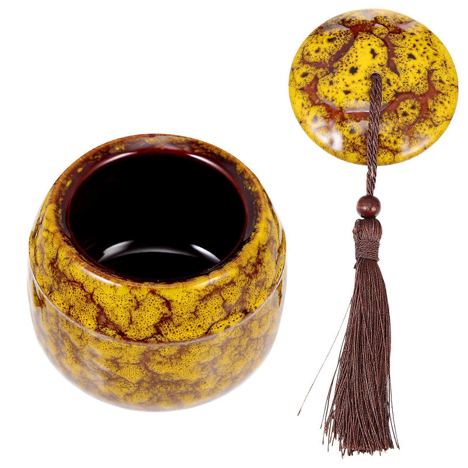 Loose Tea Leaf Jar Ceramic for Storage Sealed Tea Canister Yellow