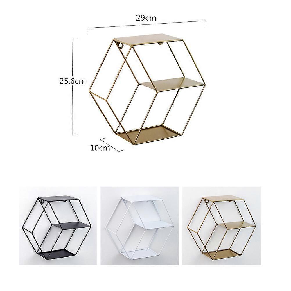 Storage Rack Hexagon Wall Hanging Shelf Double-Layer Black