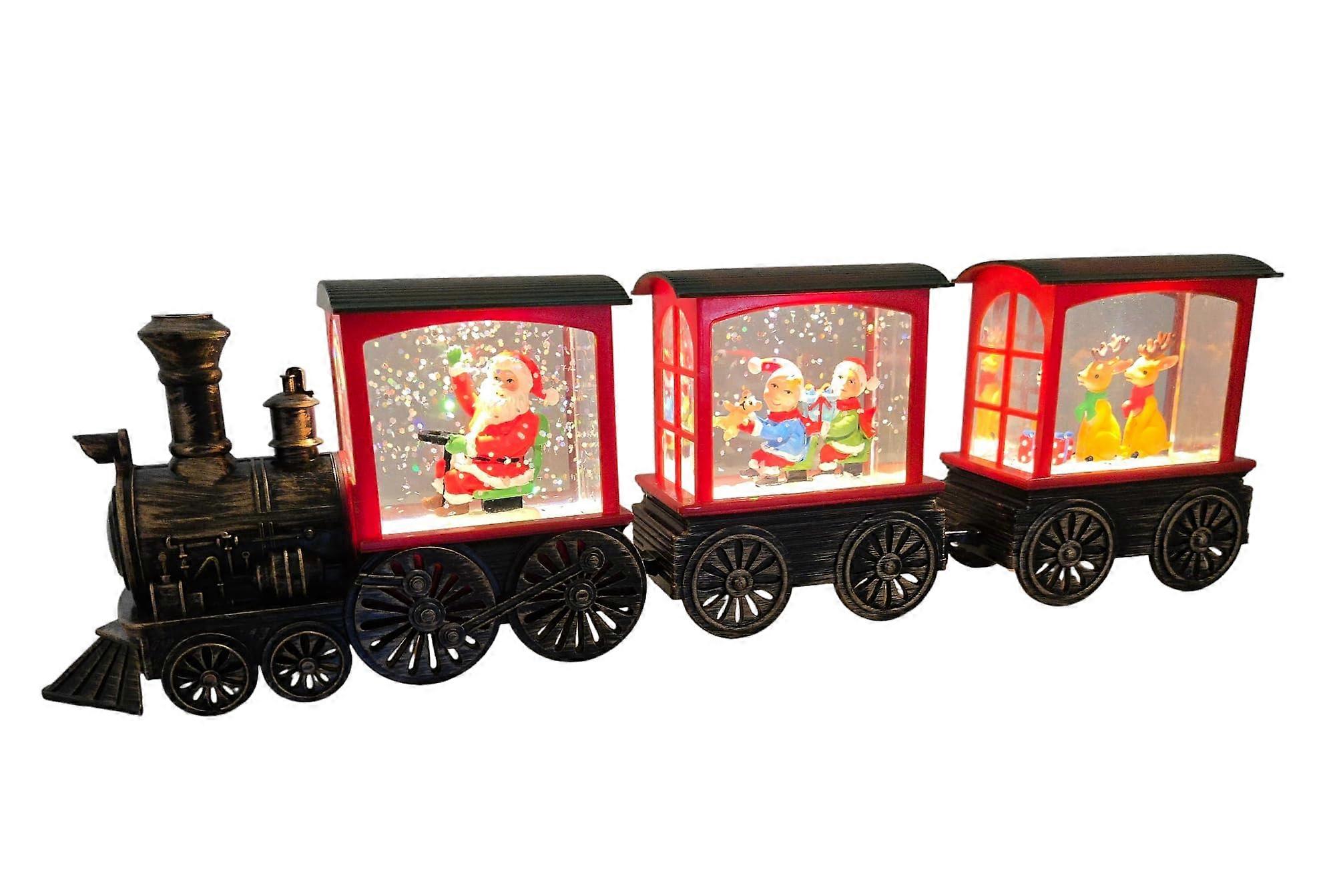 Lighted Christmas Train Snow Globe Lantern Set with 6Hour Timer, Santa Elves Reindeer