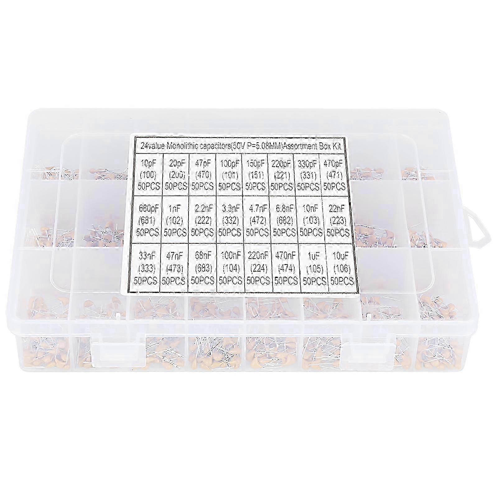 2025 1200pcs 24 Values 50V 10pF?10uF Monolithic Ceramic Capacitor Assorted Kit