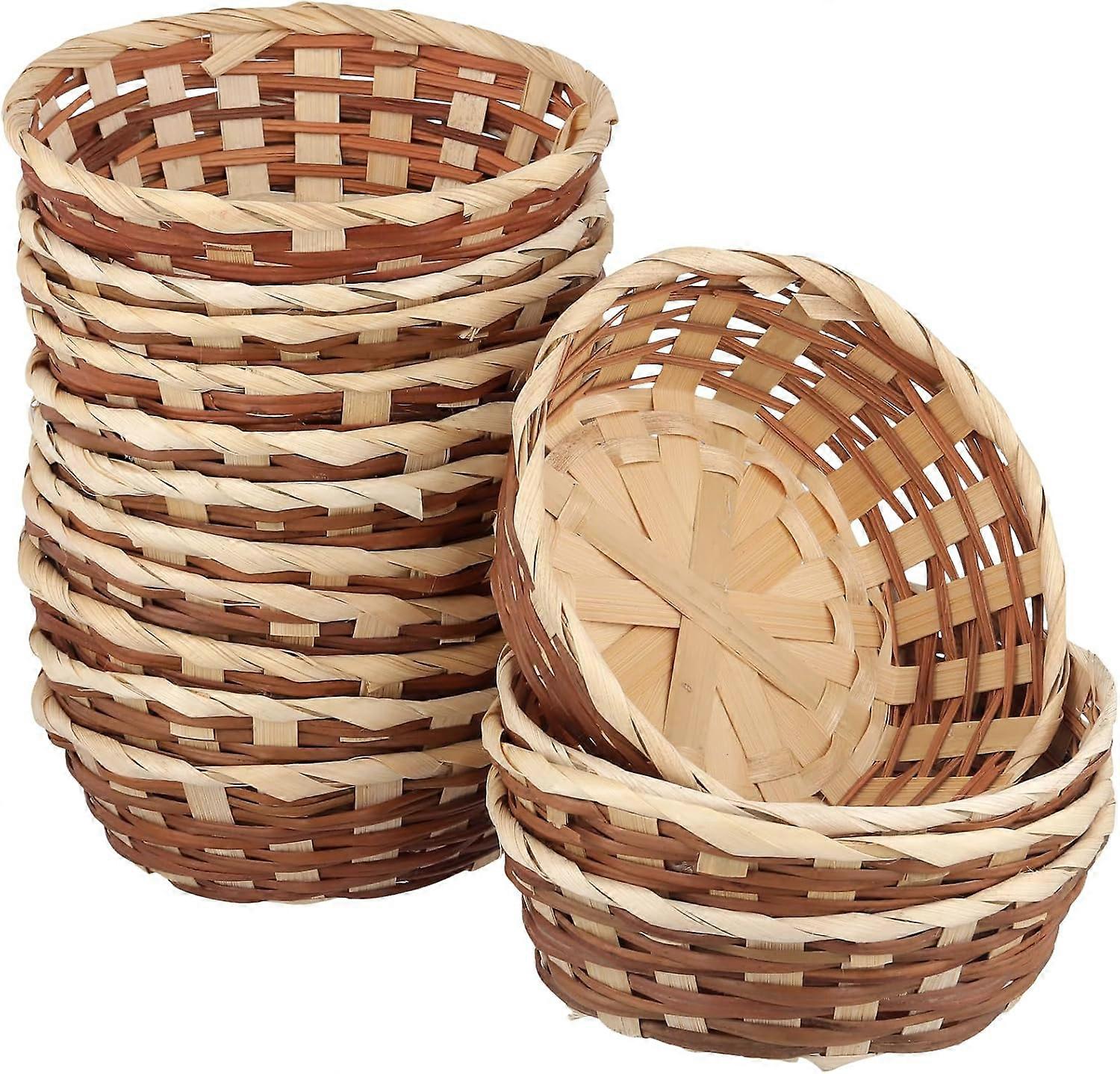 15 Pack Round Bamboo Gift Baskets, 17cm Woven Stackable Bread Storage Hamper Basket for Kitchen, Restaurant, Picnic