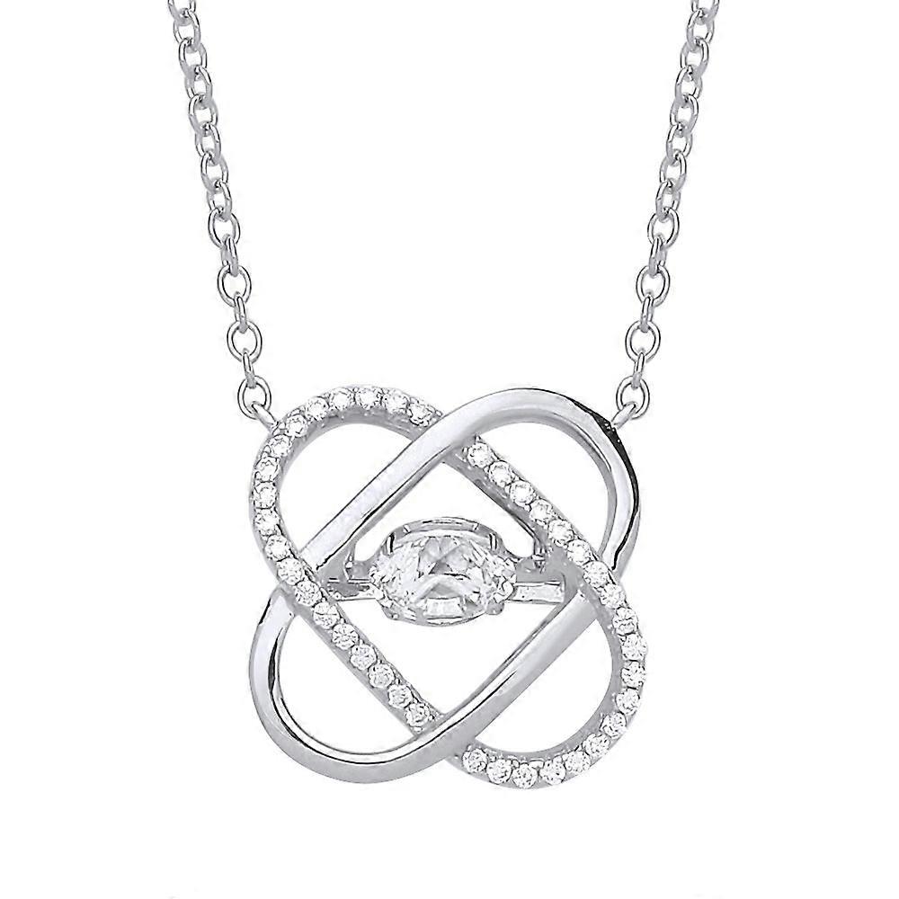 Jewelco London Ladies Sterling Silver Cubic Zirconia Love Heart Atom Oval Pill Charm Necklace 18 inch