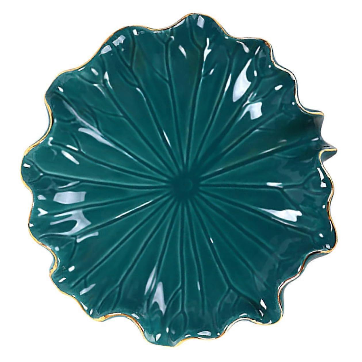 Ceramic Leaf Shaped Soap Dish with Gold Edge, Self Draining Holder for Bathroom and Kitchen