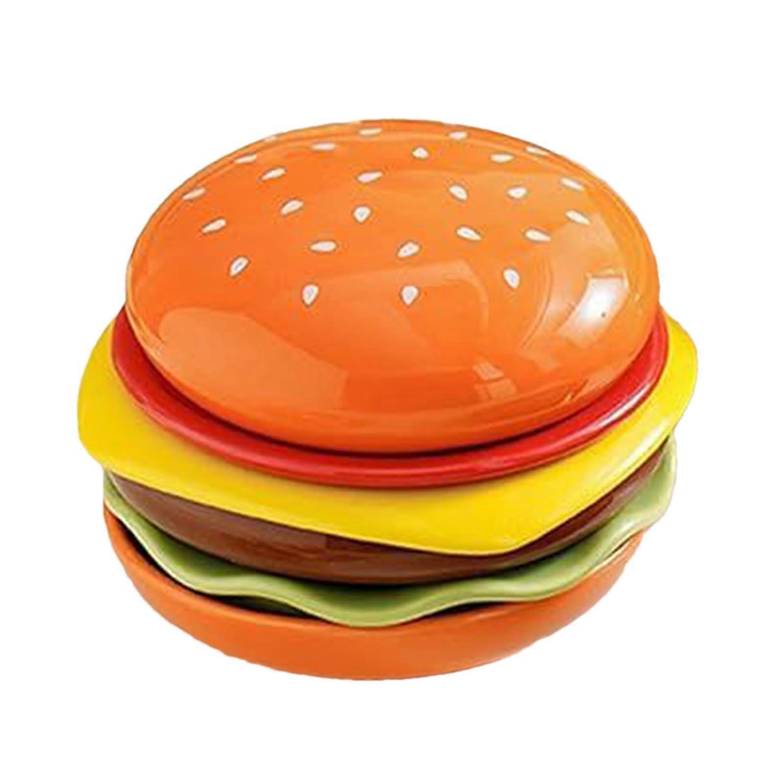 Dinnerware Set with Stackable Hamburger Shape Sauce Dipping Plates, Colorful Ceramic for Party and Wedding