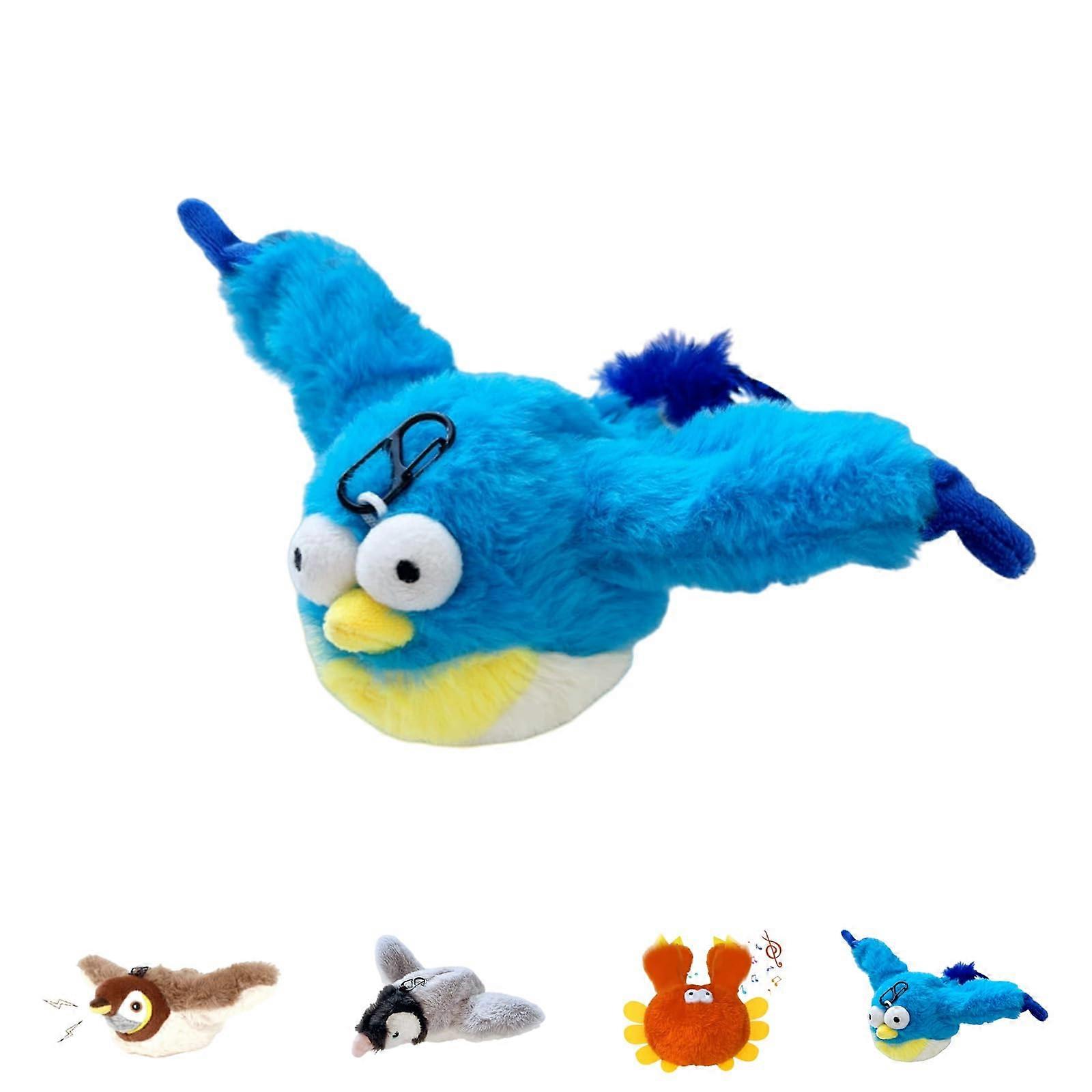 Interactive Chirping Bird Cat Toy with Realistic Flapping Wings and Remote Control for Indoor Cats Blue