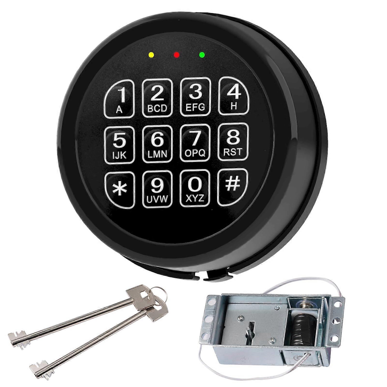 Electronic Safe Lock Replacement Black Keypad with Solenoid, Override Keys and Circuit Board