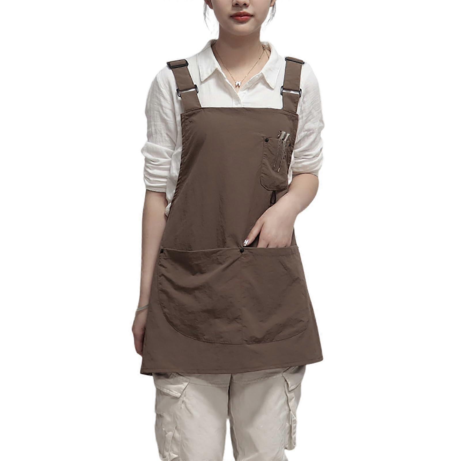 Kitchen Apron with QuickRelease Buckle, Adjustable Straps, Multiple Pockets, Brown One Size