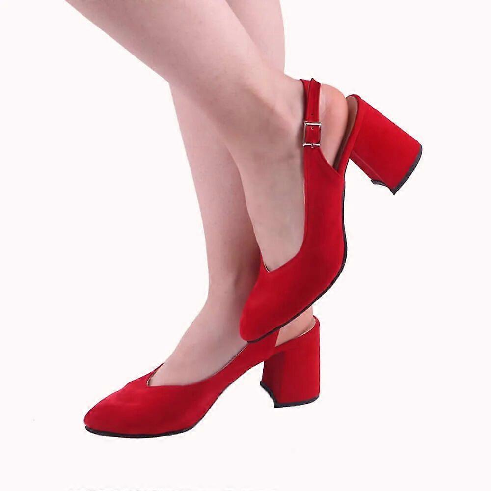 Red Thick Heel Ankle Strap Dress Shoes MA-028