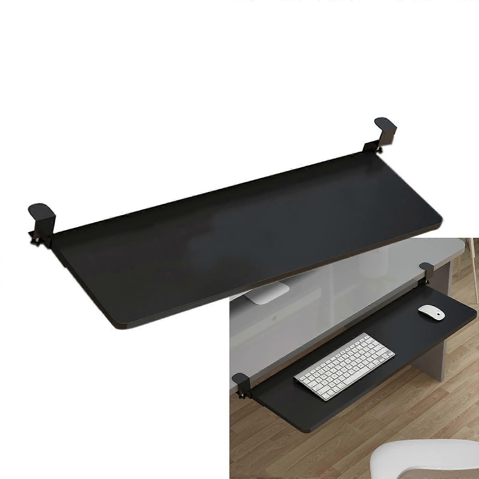 Under Desk Keyboard Tray with Clamp, Sliding Pullout Shelf NoDrill Mount, Black 65x25cm