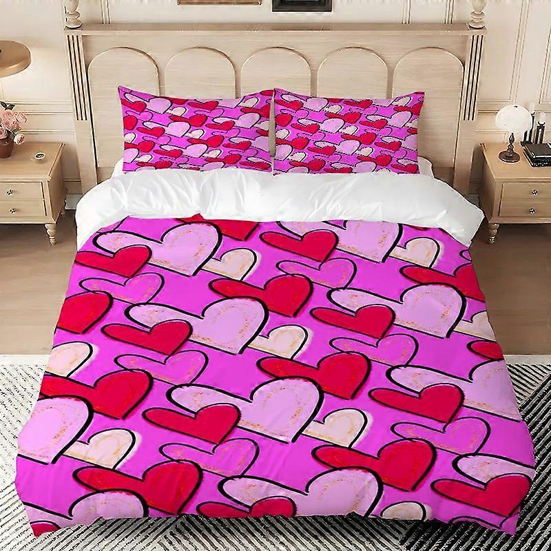 Pink Heart Print Bedding Set  Soft Comfortable