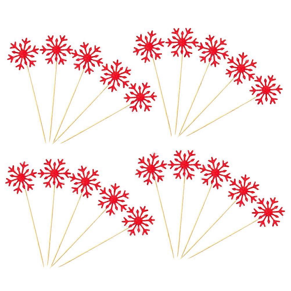 Red Snowflake Cake Insert for Cake Decoration 20Pcs Christmas Party Use