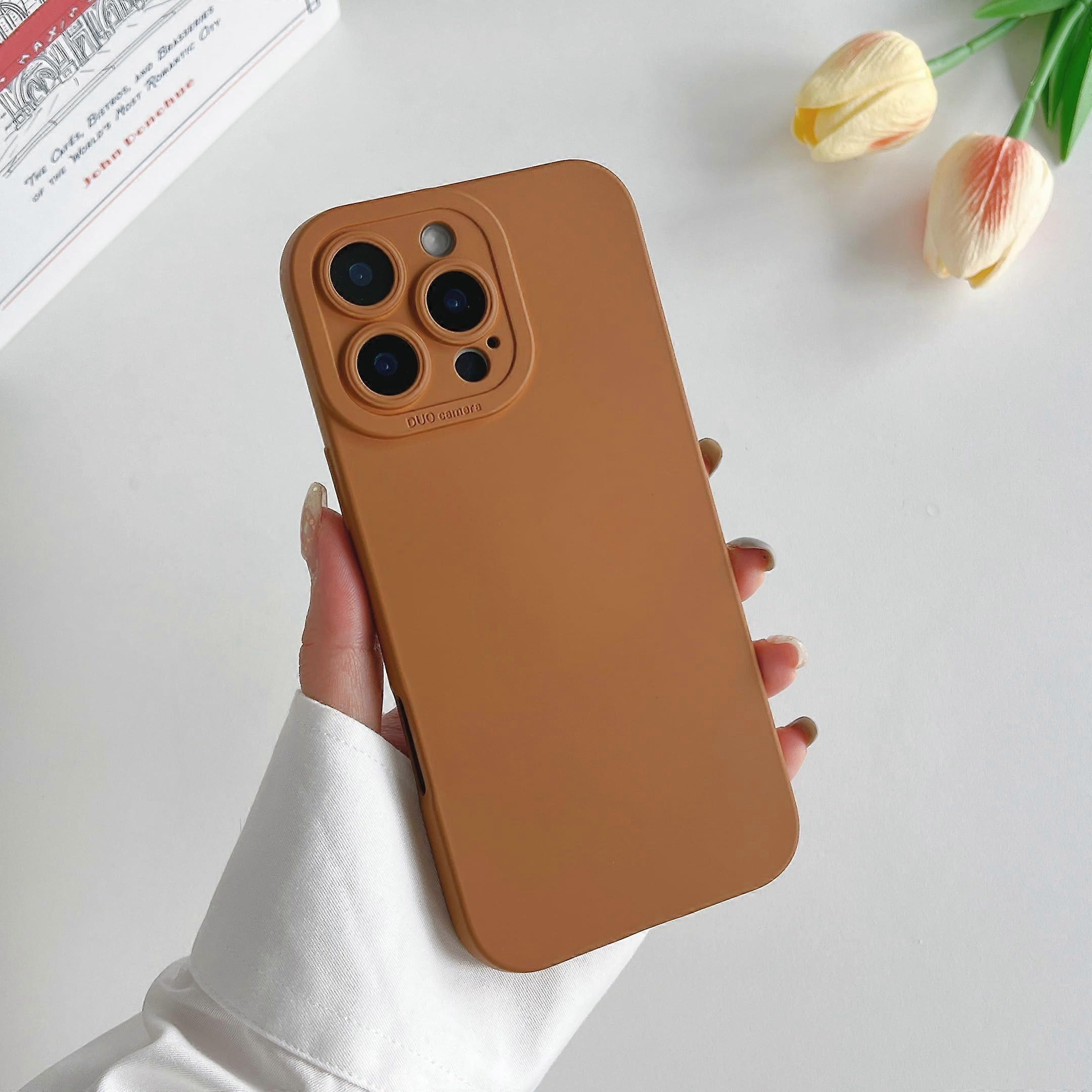 Brown Liquid Silicone Slim Shockproof Protective Cover ScratchResistant Case for iPhone 16 Pro Max