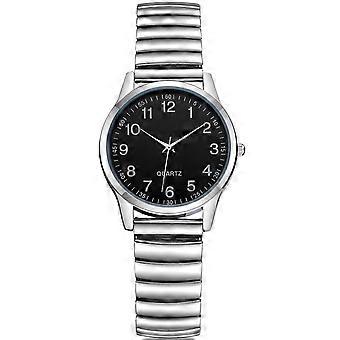 Orologio al quarzo in acciaio inossidabile per uomo e donna, compatibile con cinturino estensibile in stile ferroviario, quadrante di facile lettura.
