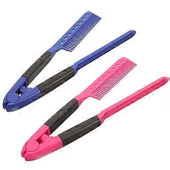 2Pcs Hair Straightening Comb Hairdressing Straightener Comb Portable V-shaped Comb Hair Brush