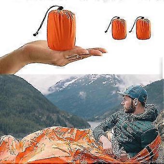 Saco de dormir térmico de emergência laranja em alumínio e filme PE, 200x91cm, leve, para sobrevivência ao ar livre.