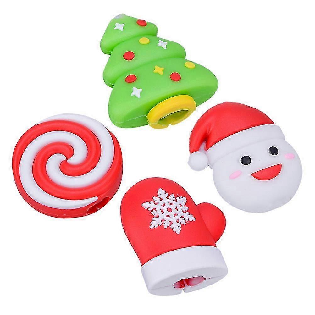 Cable Sleeves Data Cable Interface Protectior Cute Charging Cable Protector Christmas Tree and Lollipop Patterns 4Pcs