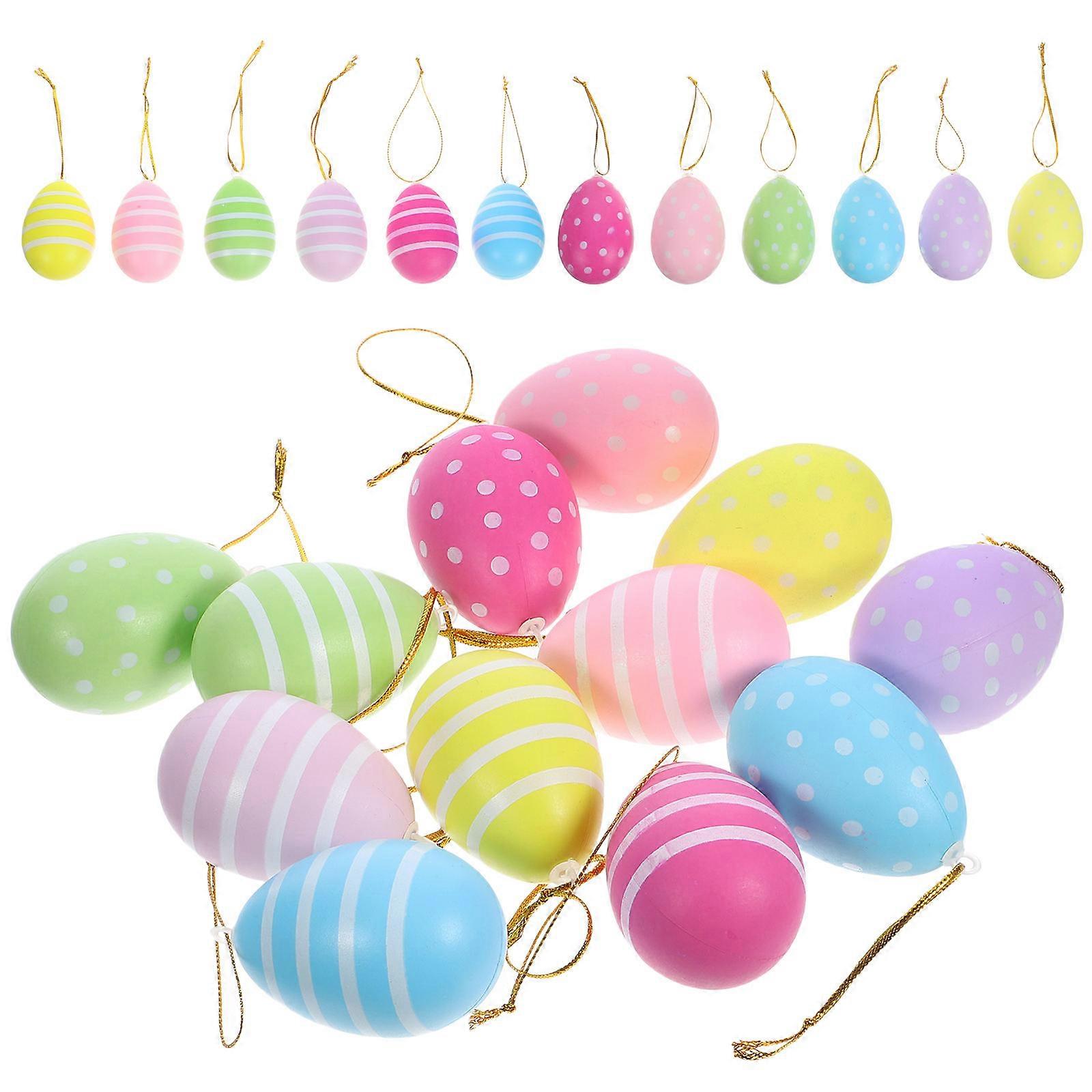 24pcs Easter Decorations Hanging Easter Egg Ornaments Hanging Plastic Eggs Easter Party Supplies Mixed Style