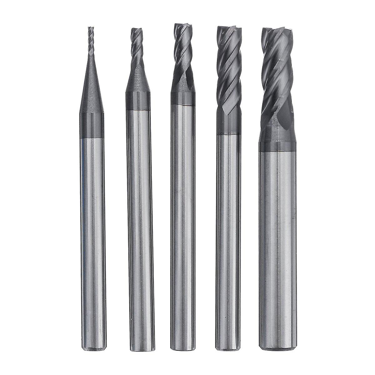 5Pcs 1-5mm Solid Carbide Straight End Mill 4 Flute Milling Cutter Cnc Tool Black