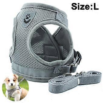 Dog Harness and Leash Set for Dogs, Soft Mesh Padded Harness for Puppies and Cats-Gray-L