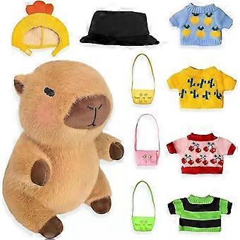 Capybara pluche speelgoed met 9 kledingaccessoires, educatieve aankleedpop, schattige capybara knuffel voor meisjes en jongens (FMY)