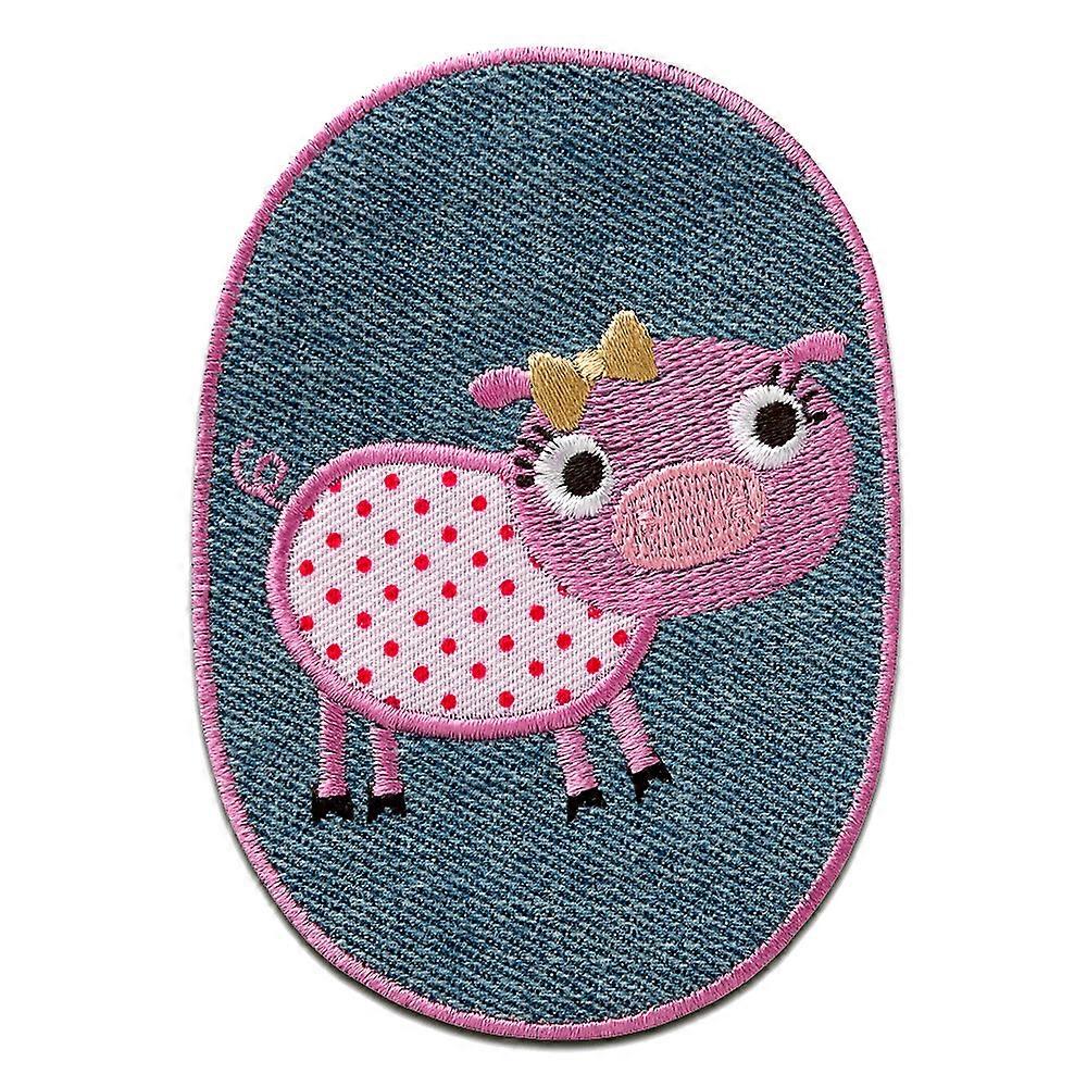 Patch / iron-on patch - Denim patch pig - pink - 9,8x7,1cm - Iron-on patches