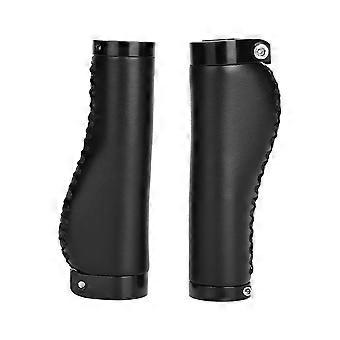 1 par de empuñaduras de mango bloqueable para bicicletas plegables de bicicleta de montaña de cuero PU (negro)