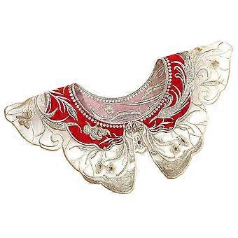 Women's Red Embroidered Fake Collar, Detachable Cloud Shoulder with Phoenix and Floral Embroidery, Elegant Traditional Chinese-Inspired Accessory for 