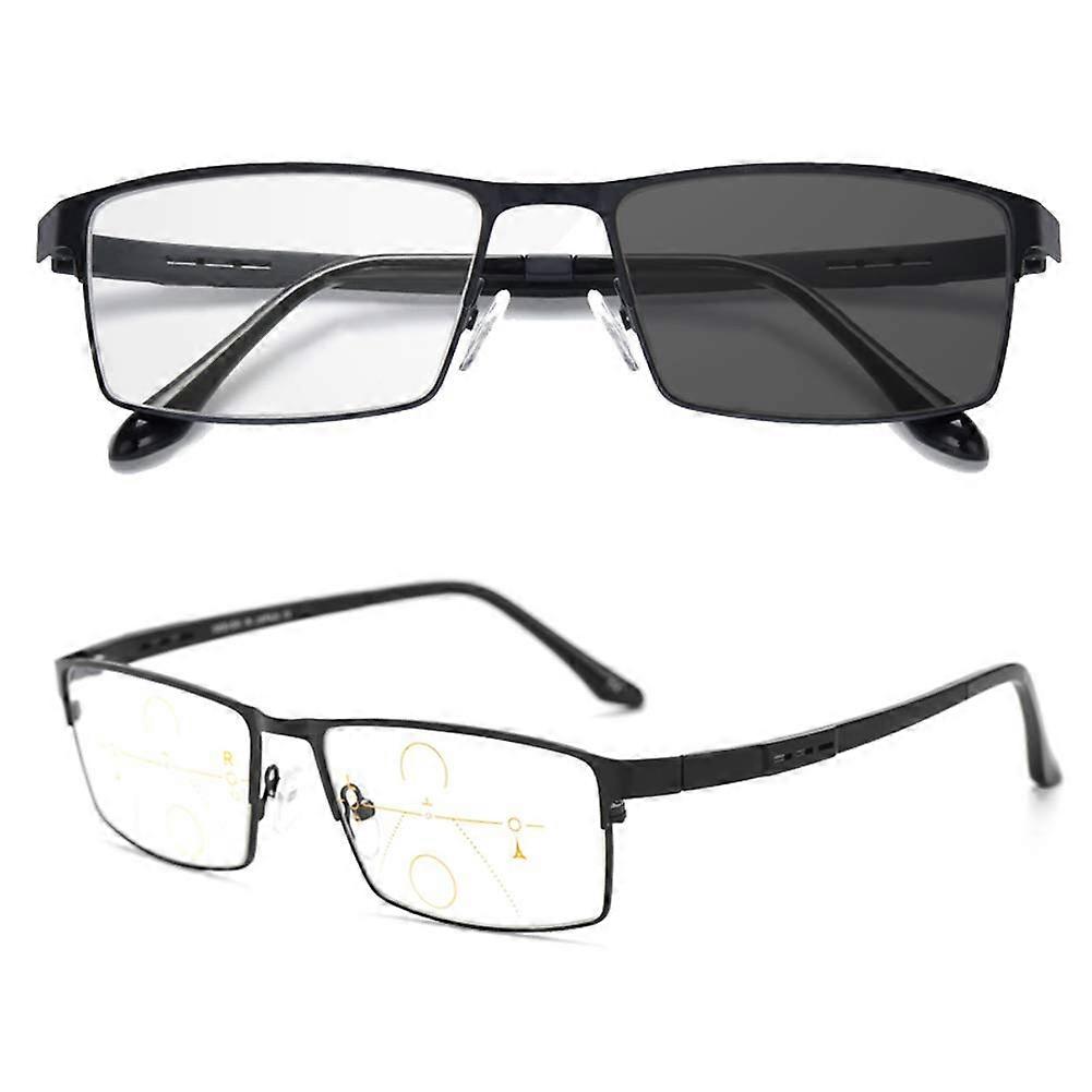 Photochromic Progressive Reading Glasses for Men, Rectangular Frame, Spring Hinges