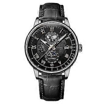 Nuovo orologio da uomo alla moda con calendario a tre occhi, stella e luna, cintura da uomo