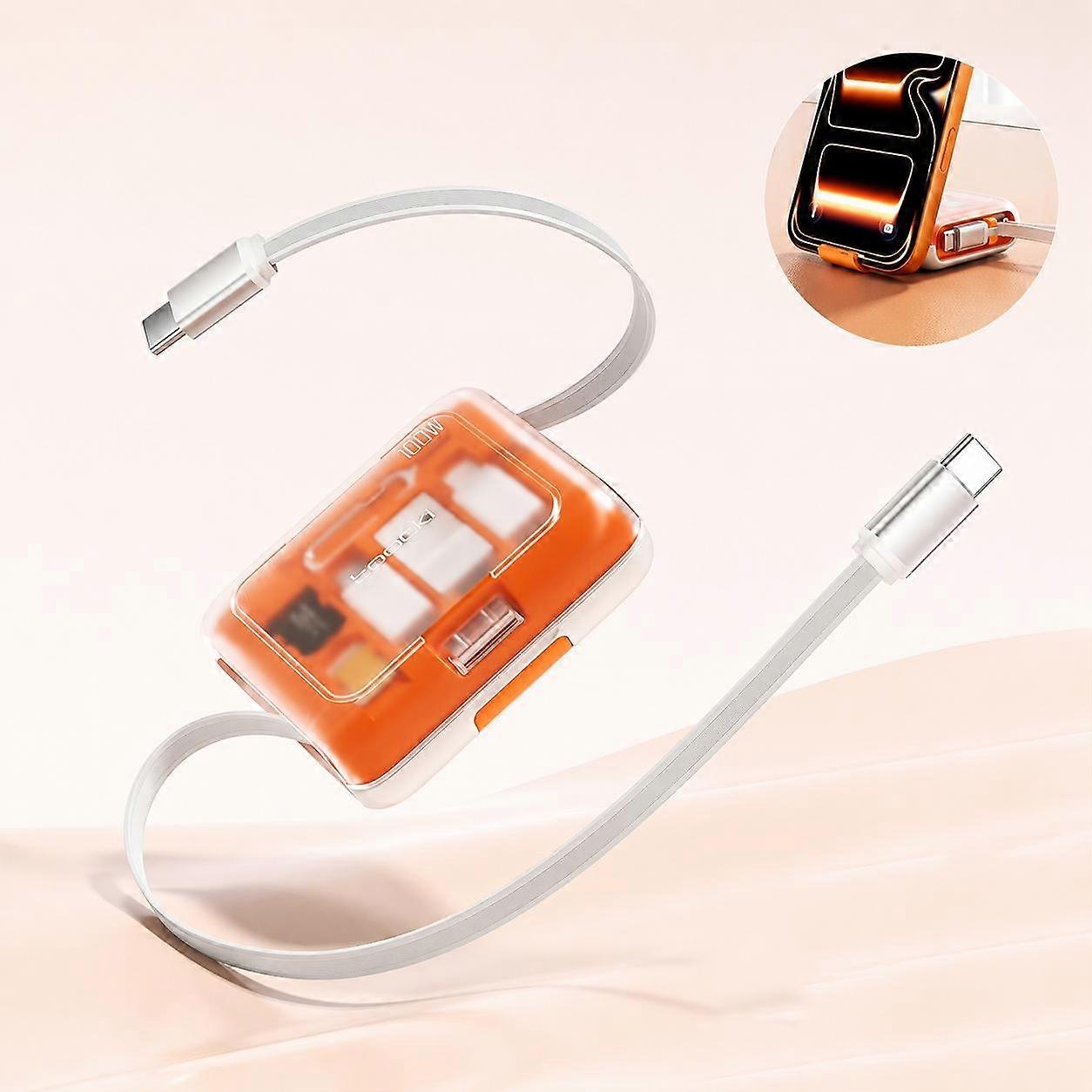 Toocki 100W Type-C Retractable Charging Cable with Multifunctional Connector Storage Case