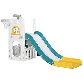 Children's slide, 4 in 1, toddler slide with basketball hoop, telescopic climbing frame, yellow, 70 x 177 x 92 cm