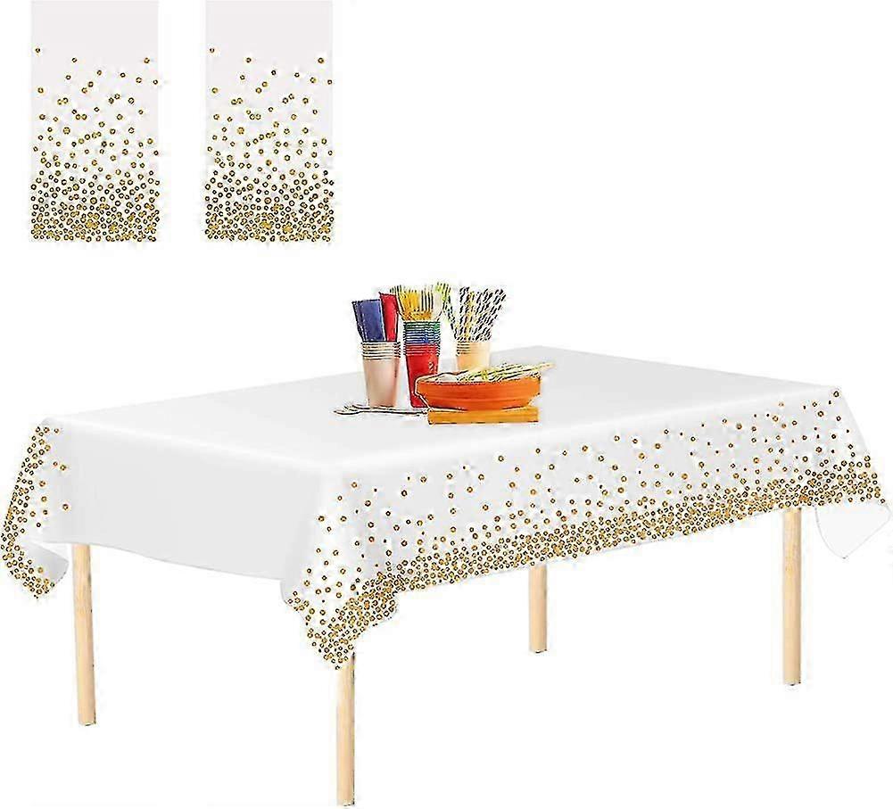 2 Pack Gold Dot Table Covers, Confetti Design Party Tablecloths, 2 Count