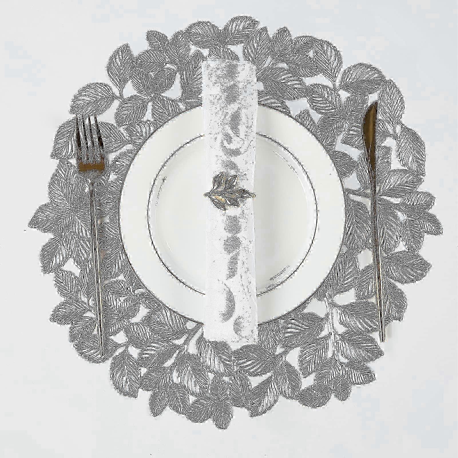 Round Silver Leaf Vinyl Placemats Set